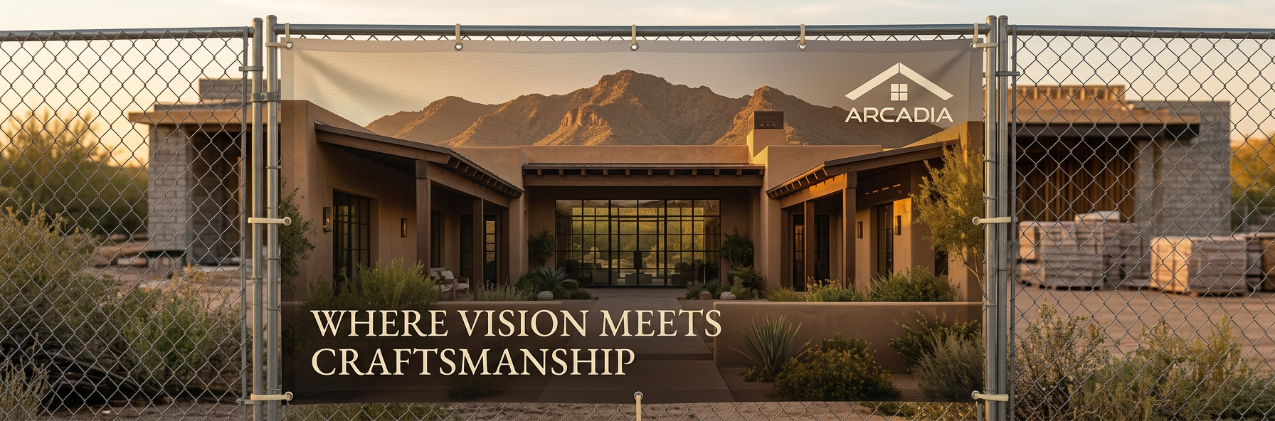 Aesthetic banner option · courtyard rendering with Arcadia logo