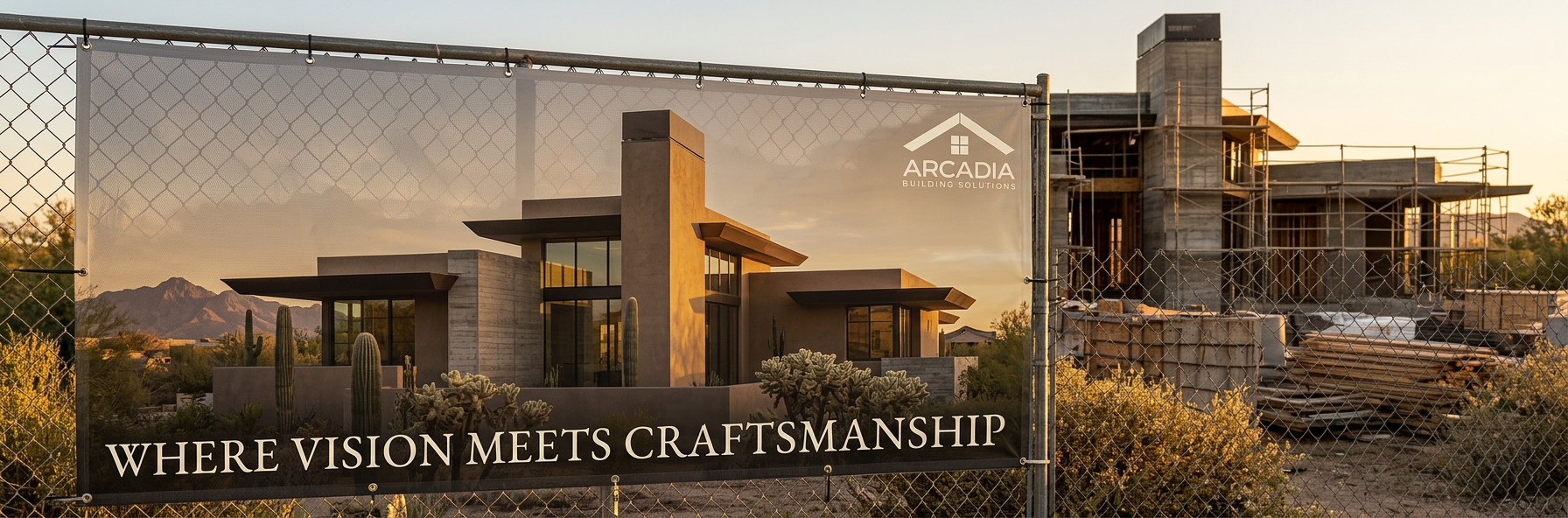 Aesthetic banner option · sculptural rendering with Arcadia logo