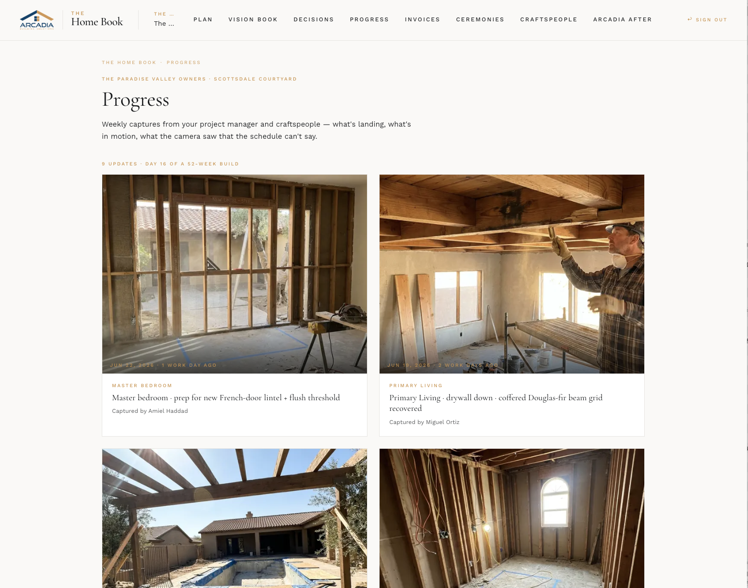 Client portal · progress photography feed